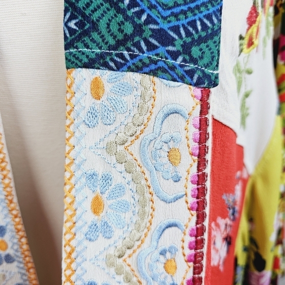 Vincente Boho Mixed Media Print Embroidered Floral Semi Sheer Kimono - Picture 9 of 16